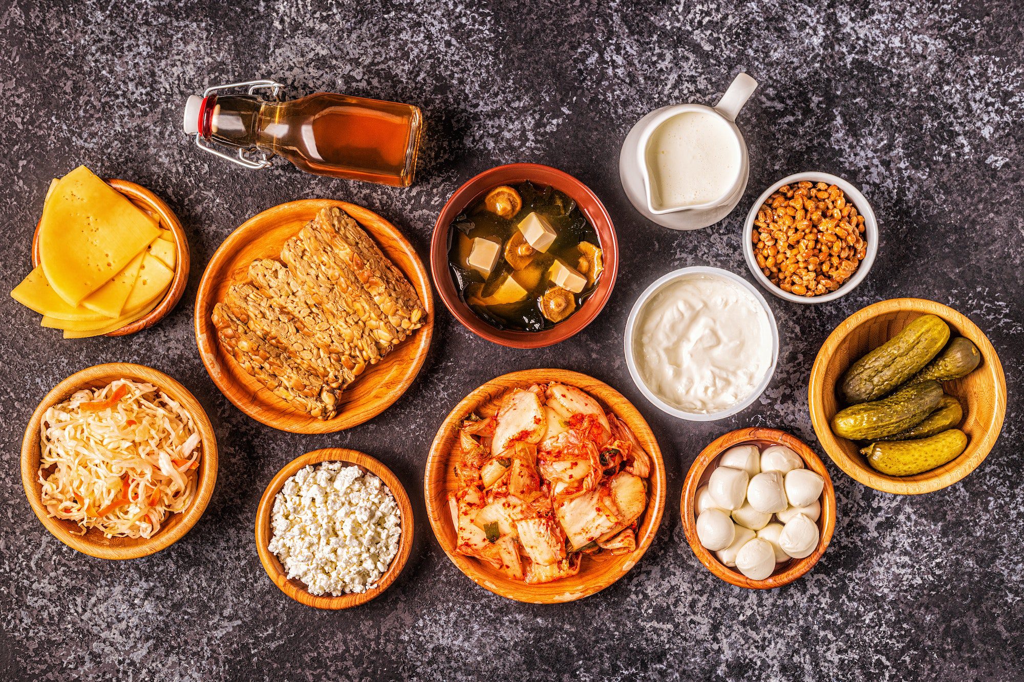 Fermented food, probiotics, top view